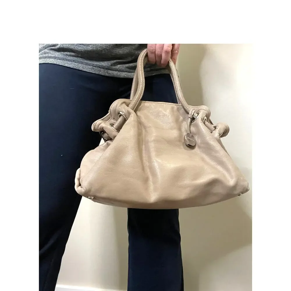 Furla Taupe Leather Top Handle Bag Designer Handbag Silver Embellishments - Picture 3 of 13